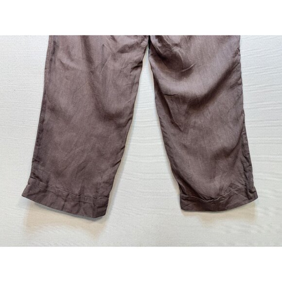 Eileen Fisher Womens Linen Relax Trouser Pants Flat Front Size M Chocolate Brown - Picture 6 of 8